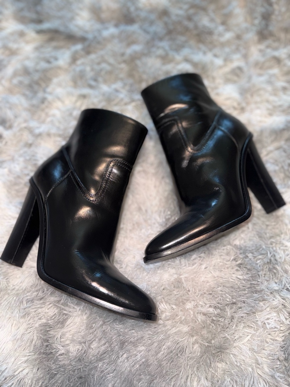 Saint Laurent Black Leather High-Heel Ankle Booties